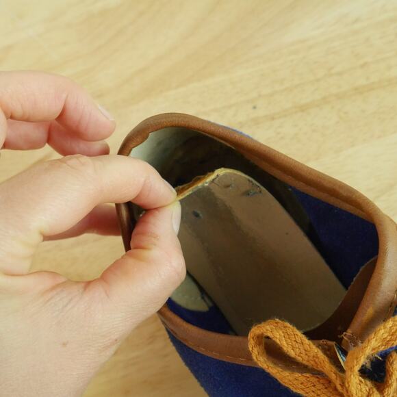 Vintage 70s Suede Sneakers Blue Stripe Retro Platform Athletic Costume 8 8.5 - Picture 13 of 15